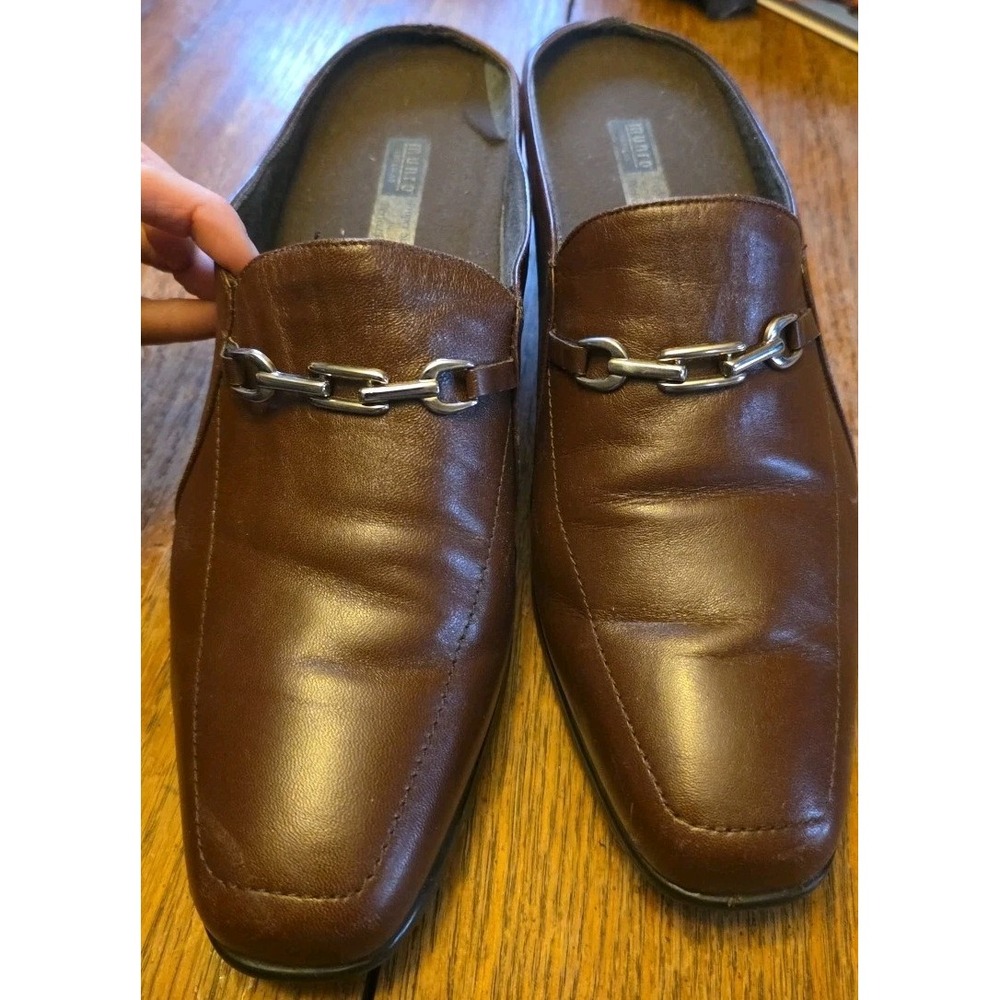 Munro American Women's Size 12M‎ Ginger Grown Kid Mules Heel Metal Chain Accent